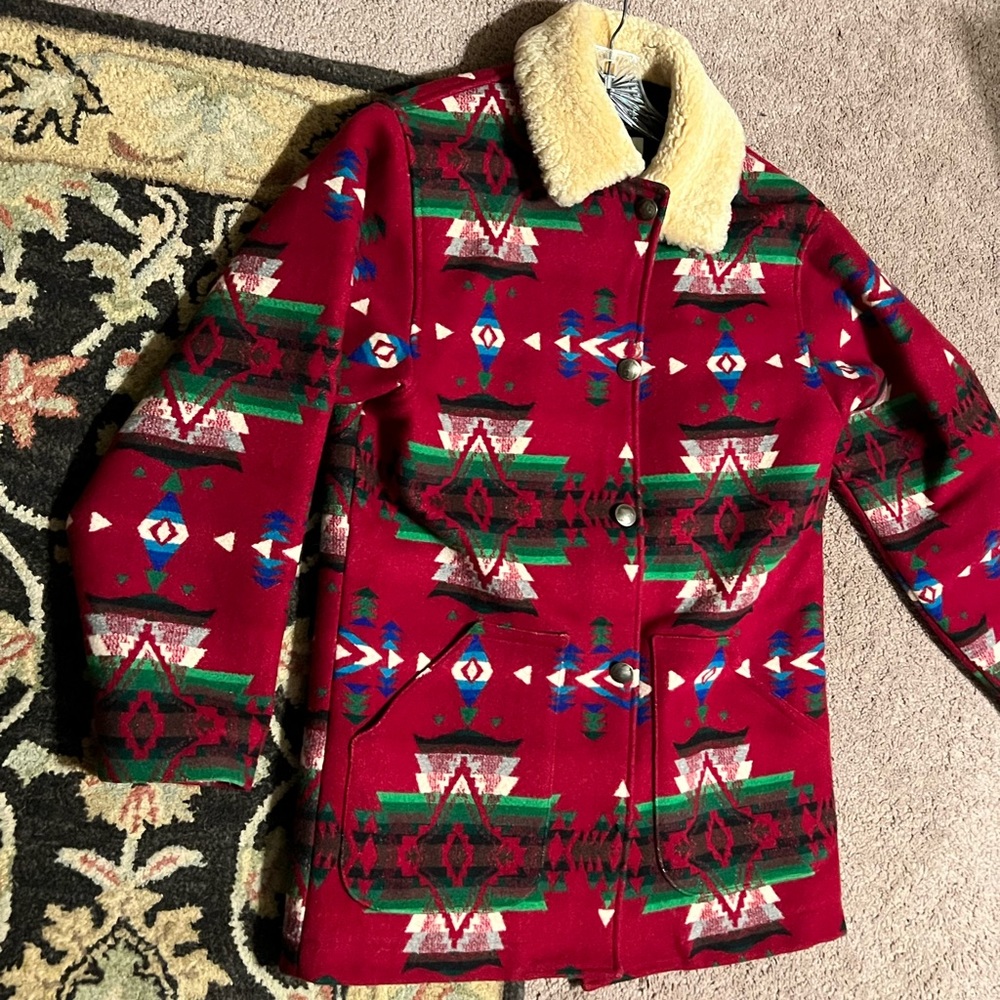 SOLD!!! M Pendleton Wool Shearling Indian Blanket Coat - Picture 11 of 14